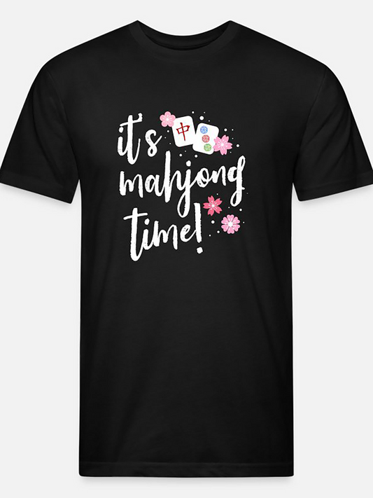 Men's Graphic T-Shirt Its Mahjong Time With Cute Tiles And Pink Cherry Blossoms Mahjong