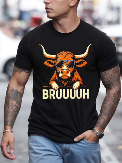 Men's Graphic T-Shirt Bruuuuh Cartoon Sunglasses Bull Surrounded By Urban Street Style