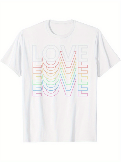 Men's Graphic T-Shirt Rainbow Overlapping Letters Spelling Out Bold Word Love