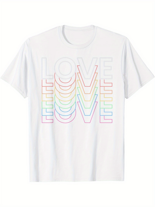 Men's Graphic T-Shirt Rainbow Overlapping Letters Spelling Out Bold Word Love