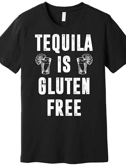 Men's Graphic T-Shirt Tequila Is Gluten Free With Citrus Slices And Glasses Of Shot Tequila