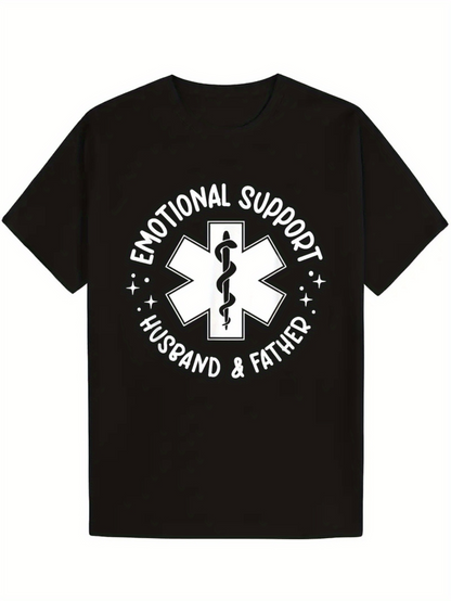 Men's Graphic T-Shirt Emotional Support Words With Medical Symbol Surrounded By Text And Star Accents T Shirt