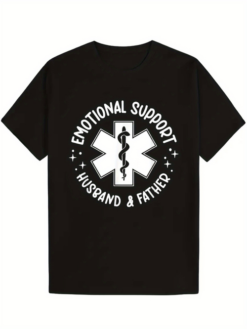 Men's Graphic T-Shirt Emotional Support Words With Medical Symbol Surrounded By Text And Star Accents T Shirt