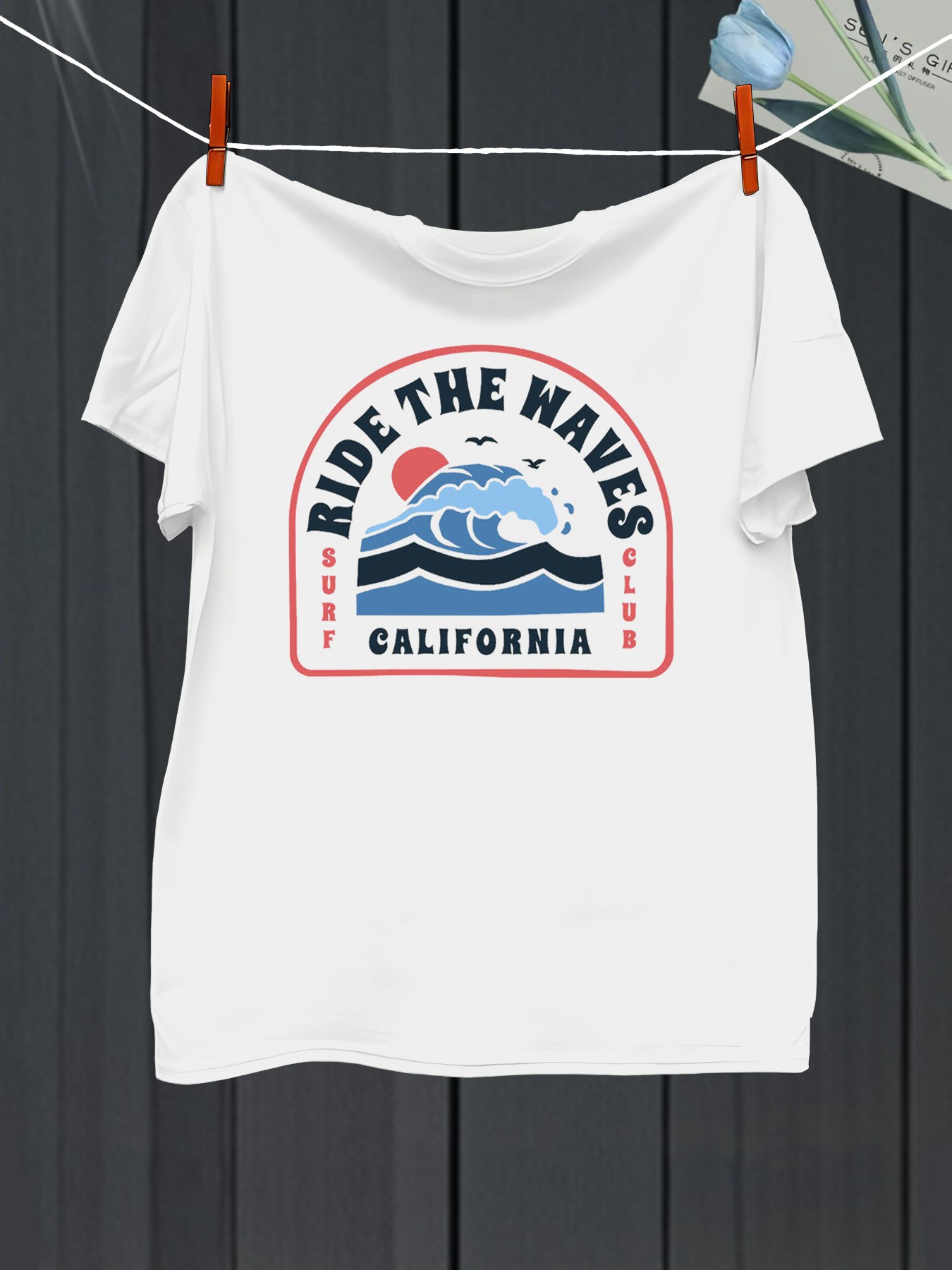 Men's Graphic T-Shirt Ride The Waves California With Sunset Surf Ocean Wave
