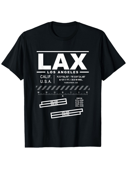 Men's Graphic T-Shirt Urban Runway Layout With Graphic Codes And Bold LAX Text