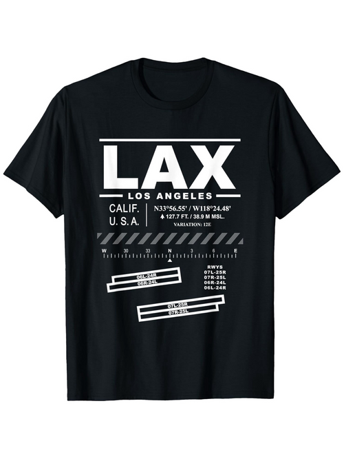 Men's Graphic T-Shirt Urban Runway Layout With Graphic Codes And Bold LAX Text