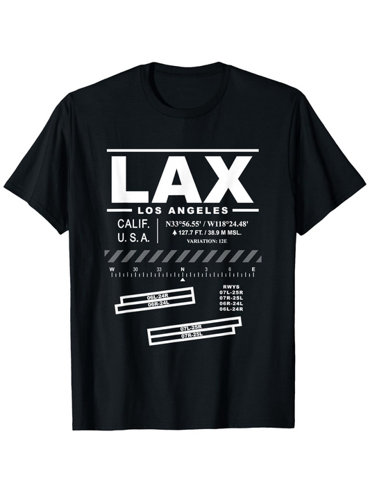 Men's Graphic T-Shirt Urban Runway Layout With Graphic Codes And Bold LAX Text