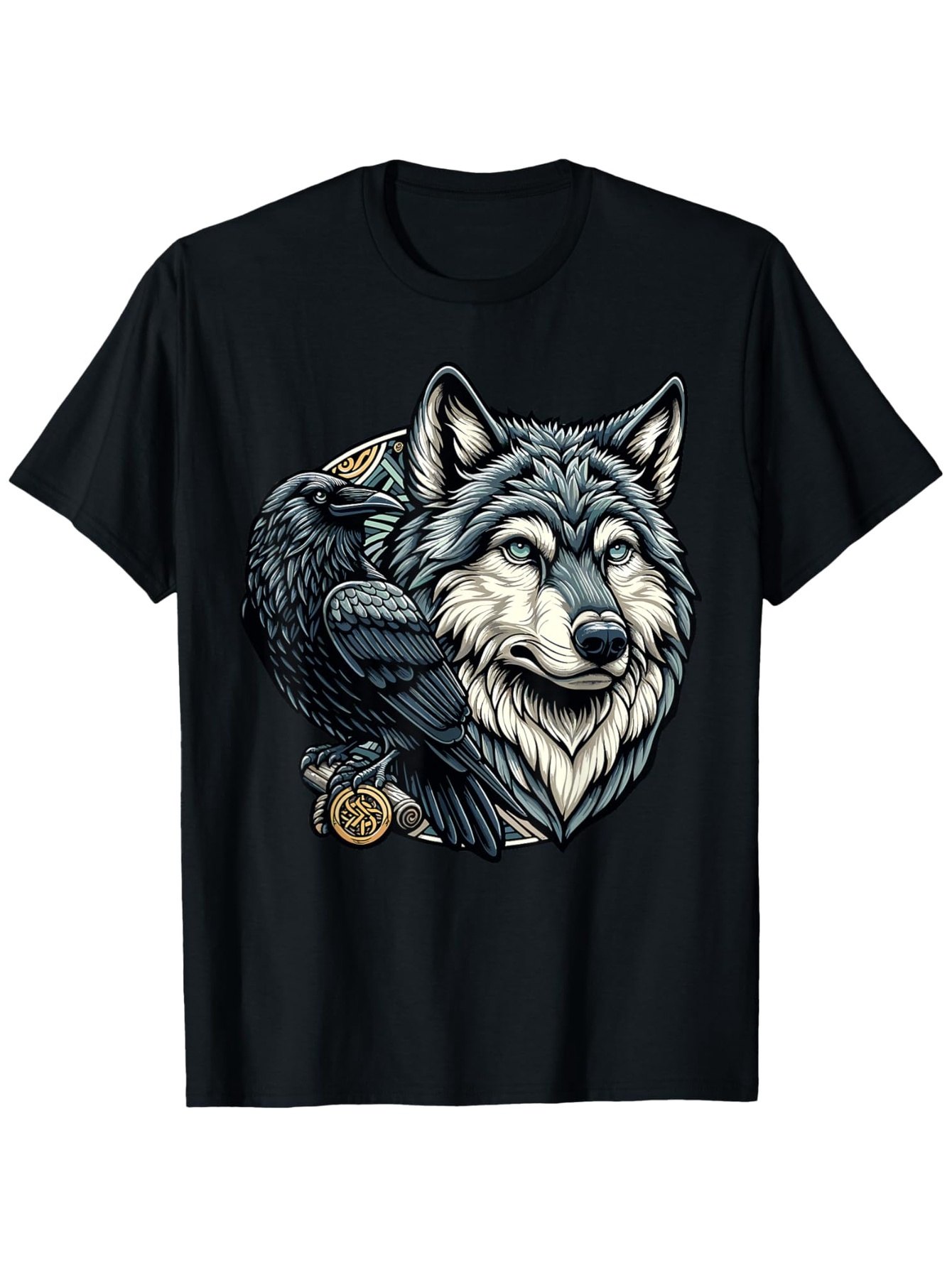Men's Graphic T-Shirt Dark Midnight Raven With Moonlit Forest Wolf Illustration