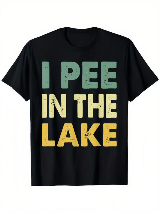 Men's Graphic T-Shirt Distressed Vintage Multicolor Text On Black T Shirt Lake