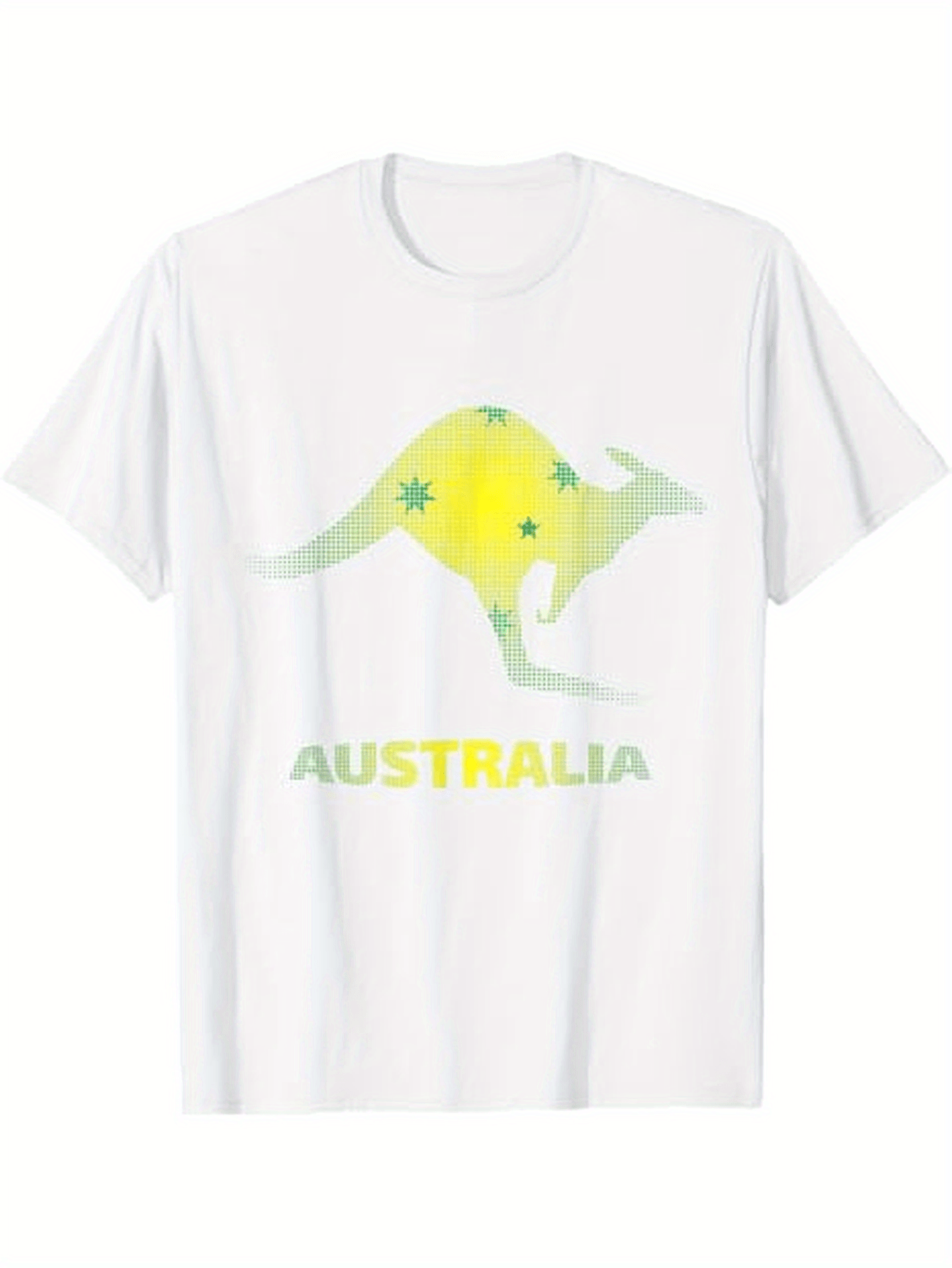 Men's Graphic T-Shirt Australia Pastel Yellow Kangaroo With Green Star Motifs Print