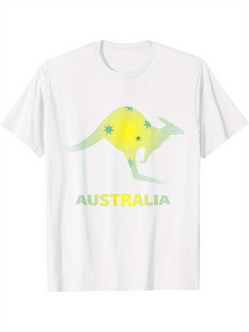Men's Graphic T-Shirt Australia Pastel Yellow Kangaroo With Green Star Motifs Print
