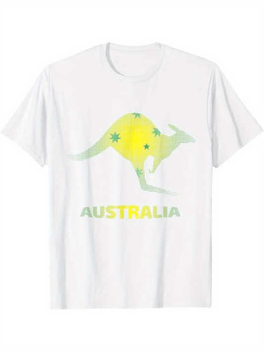 Men's Graphic T-Shirt Australia Pastel Yellow Kangaroo With Green Star Motifs Print