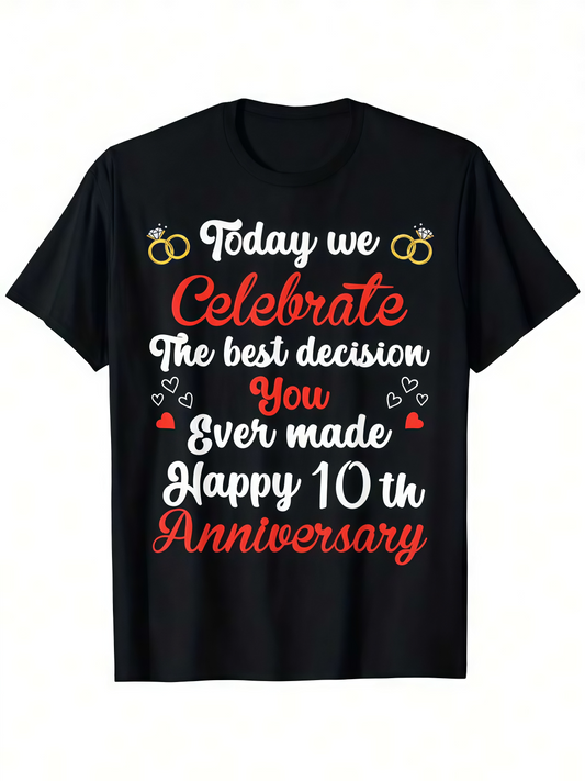 Men's Graphic T-Shirt Today We Celebrate Happy Anniversary With Wedding Rings Hearts Shirt