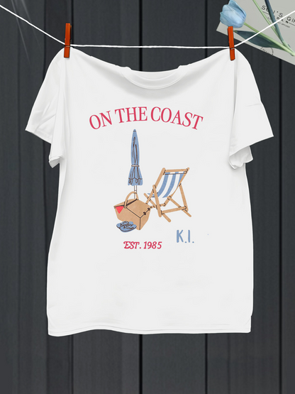 Men's Graphic T-Shirt On The Coast Deck Chair With Books Sun Umbrella And Glasses Beach