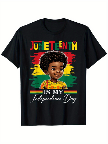 Men's Graphic T-Shirt Juneteenth Is My Independence Day With Colorful Flag Background And Smiling Young Child
