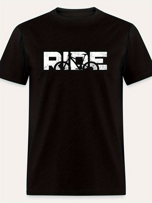 Men's Graphic T-Shirt Grunge Text With Bicycle Silhouette Under Bold Ride Word