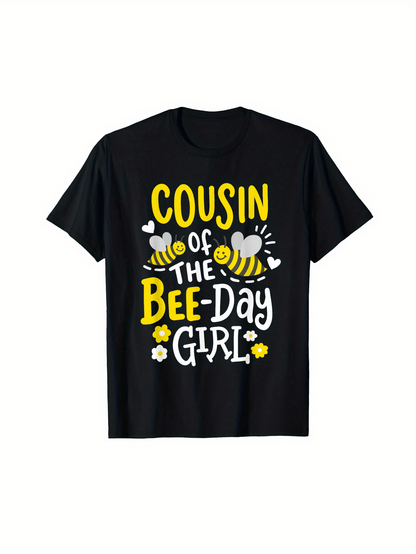 Men's Graphic T-Shirt Cousin Of The Bee Day Girl With Cute Yellow Bees And Happy Flowers