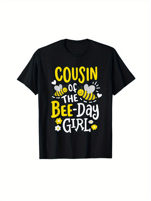 Men's Graphic T-Shirt Cousin Of The Bee Day Girl With Cute Yellow Bees And Happy Flowers