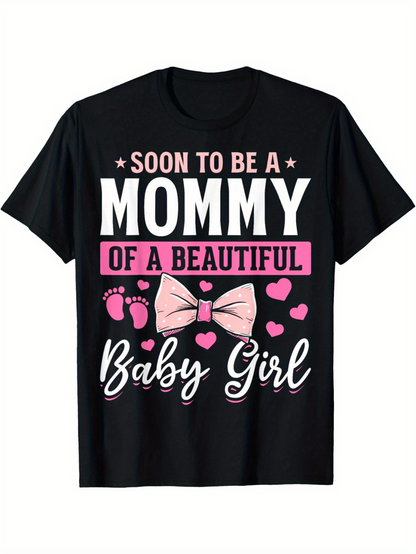 Men's Graphic T-Shirt Soon To Be A Mommy With Pink Bows Hearts And Baby Footprints