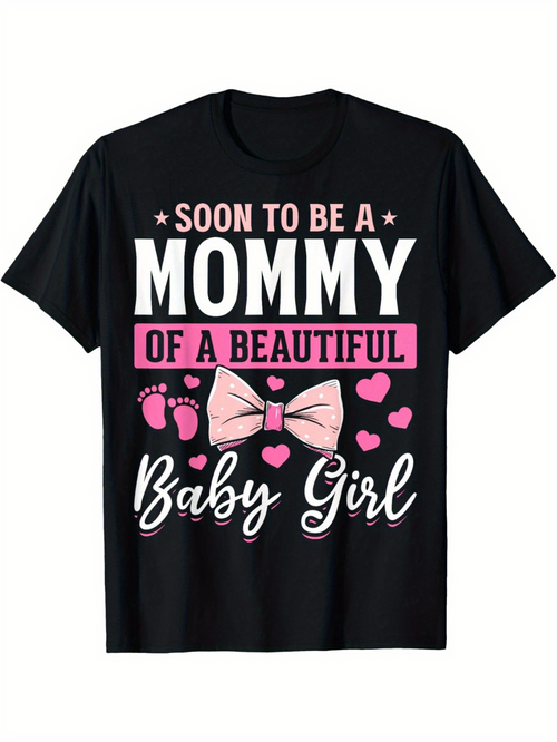 Men's Graphic T-Shirt Soon To Be A Mommy With Pink Bows Hearts And Baby Footprints