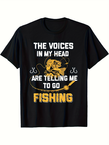 Men's Graphic T-Shirt The Voices In My Head With Fishing Rods Splashing Water Over Lively Fish