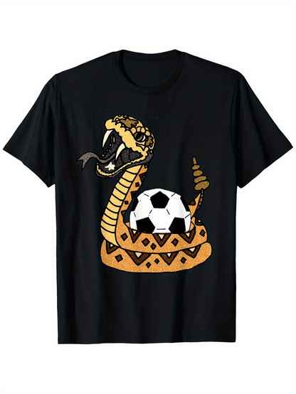 Men's Graphic T-Shirt Coiled Rattlesnake With Geometric Patterns And Soccer Ball