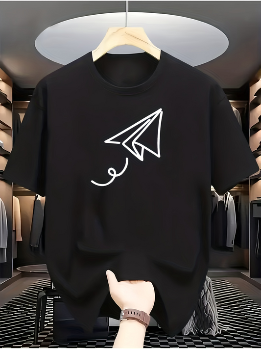 Men's Graphic T-Shirt Minimal Outline With Curved Lines Simple Paper Airplane