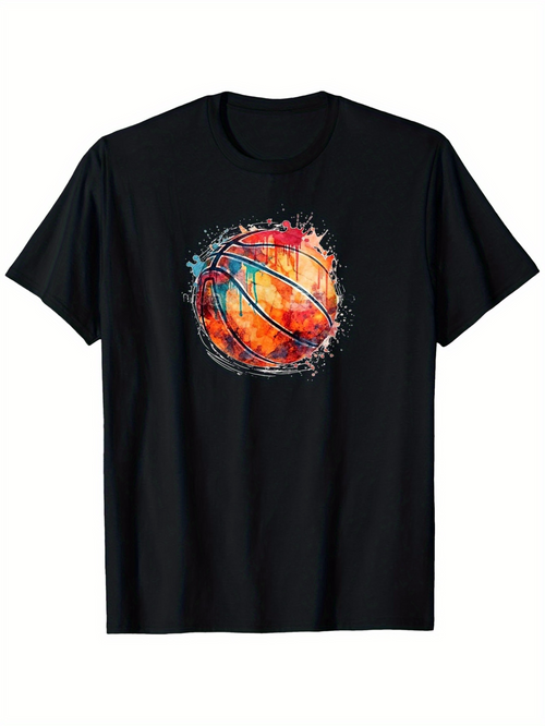 Men's Graphic T-Shirt Splattered Fiery Colors Circling An Abstract Basketball