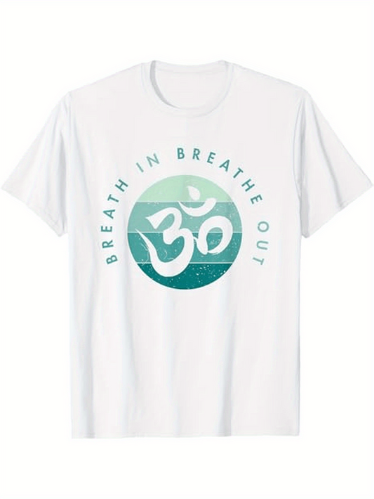 Men's Graphic T-Shirt Breathe In Breathe Out Serene Blue Green Mandala Om Symbol