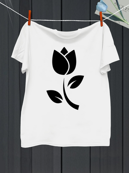 Men's Graphic T-Shirt Simple Minimalist Black Flower With Gentle Curved Leaves Design Rose