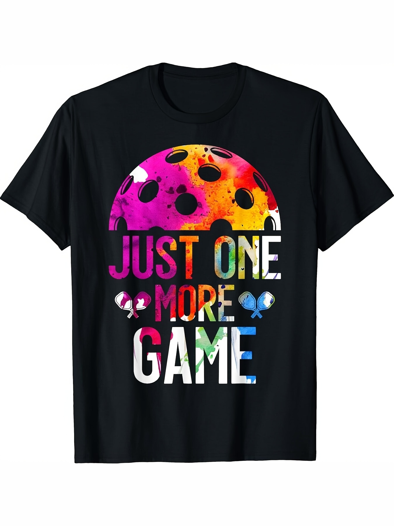 Men's Graphic T-Shirt Just One More Game Neon Watercolor Splash Over Gameball