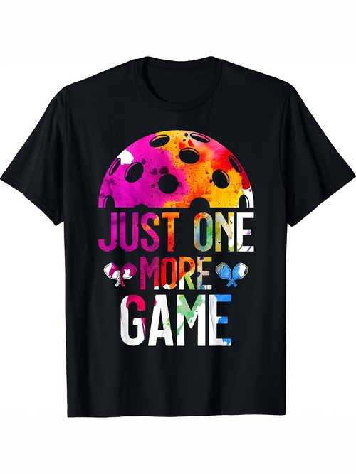 Men's Graphic T-Shirt Just One More Game Neon Watercolor Splash Over Gameball