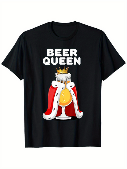 Men's Graphic T-Shirt Beer Queen With Royal Cape And Glittering Crown Glass