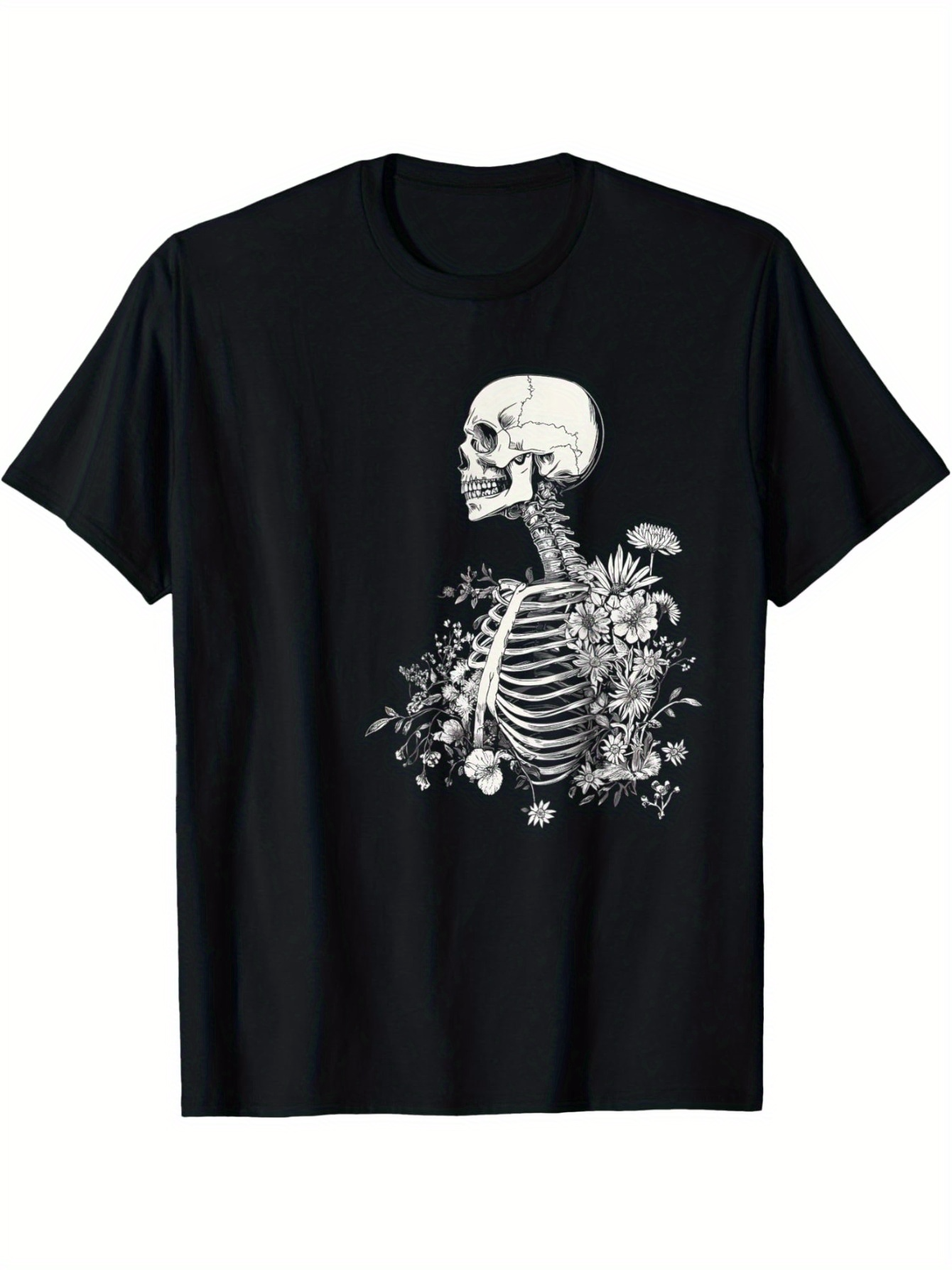Men's Graphic T-Shirt Vintage Skeleton With Wildflowers Among Rustic Blooms Skeleton