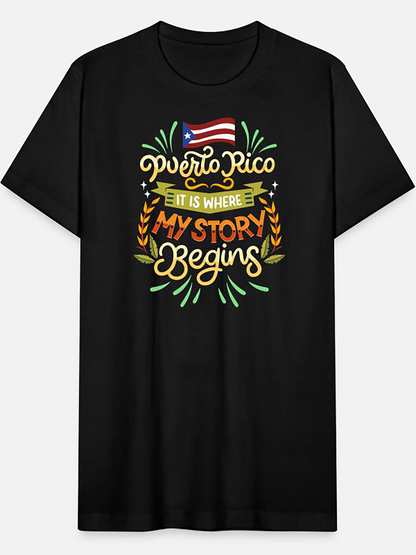 Men's Graphic T-Shirt Puerto Rico With Flag And Colorful Lettering My Story Begins