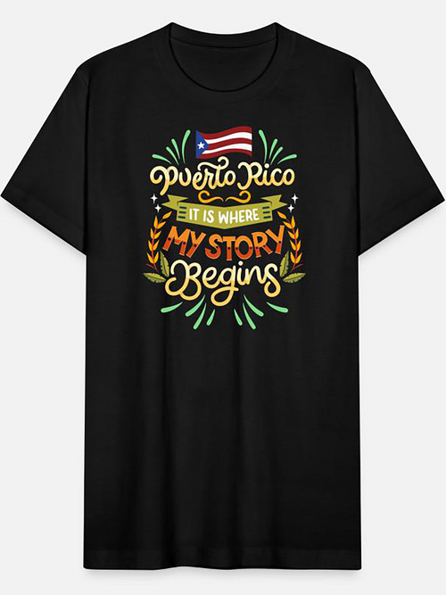 Men's Graphic T-Shirt Puerto Rico With Flag And Colorful Lettering My Story Begins