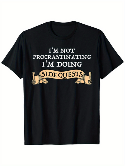 Men's Graphic T-Shirt Im Not Procrastinating Im Doing Side Quests Vintage Scroll Banner With Playful Typography T Shirt