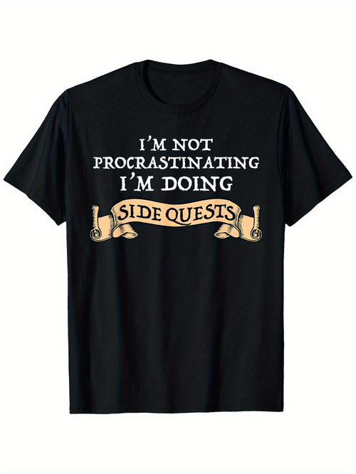 Men's Graphic T-Shirt Im Not Procrastinating Im Doing Side Quests Vintage Scroll Banner With Playful Typography T Shirt