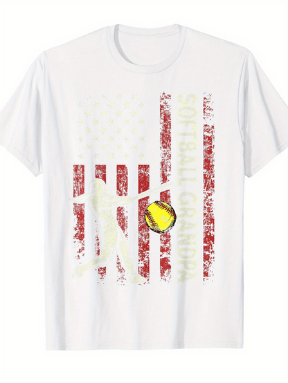 Men's Graphic T-Shirt Softball Carolina Stars And Stripes With Yellow Ball Under Faded Print