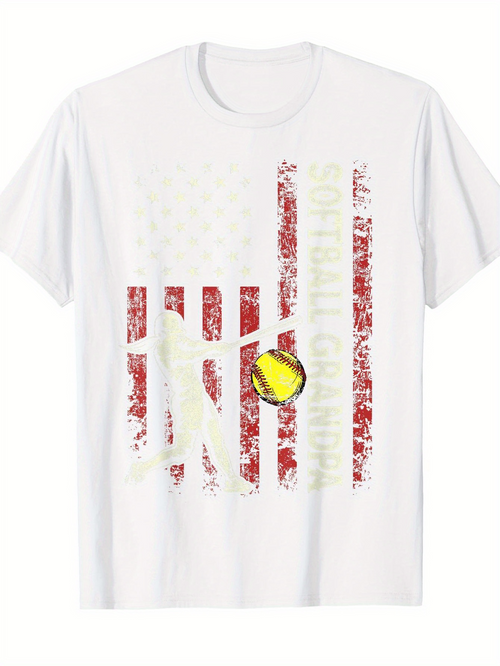 Men's Graphic T-Shirt Softball Carolina Stars And Stripes With Yellow Ball Under Faded Print