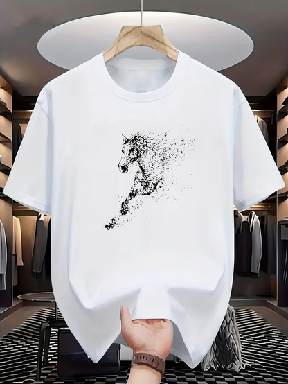 Men's Graphic T-Shirt Abstract Ink Splash With Galloping Energetic Running Horse