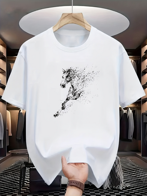 Men's Graphic T-Shirt Abstract Ink Splash With Galloping Energetic Running Horse