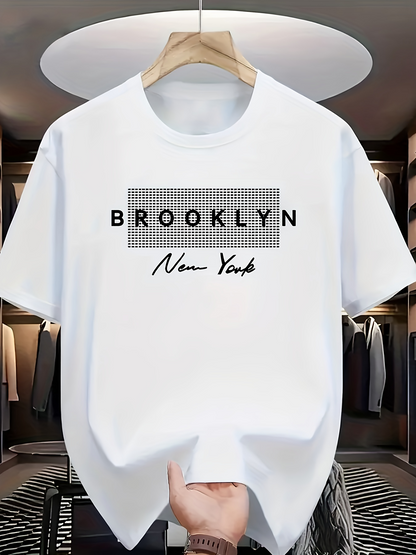 Men's Graphic T-Shirt Minimalist Grid With Urban Lettering Centered Brooklyn New York