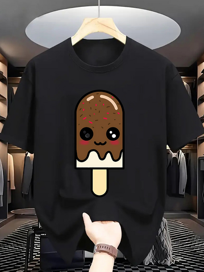Men's Graphic T-Shirt Smiling Chocolate Popsicle With Cute Cartoon Style Face