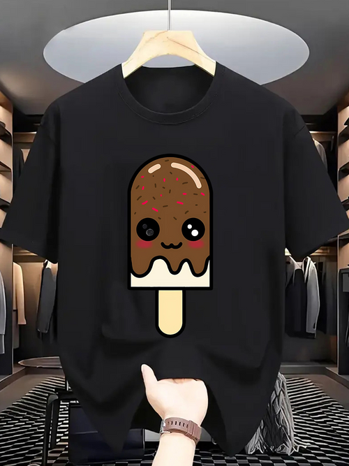 Men's Graphic T-Shirt Smiling Chocolate Popsicle With Cute Cartoon Style Face