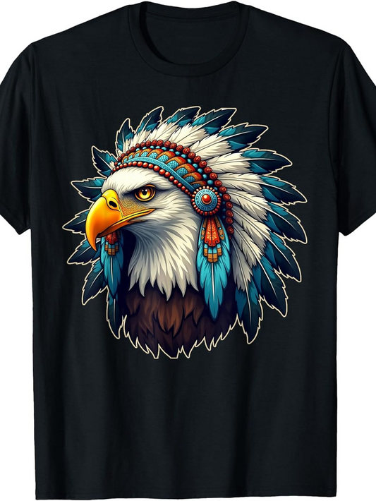 Men's Graphic T-Shirt Majestic Bald Eagle With Colorful Feathers And Tribal Headdress