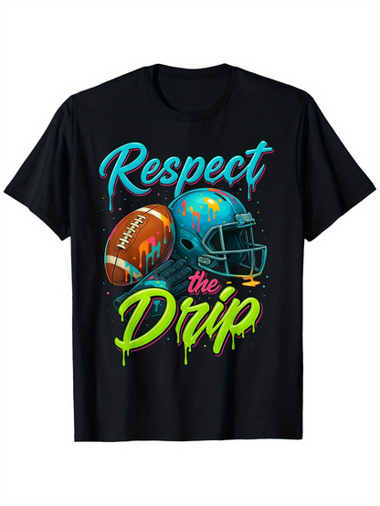 Men's Graphic T-Shirt Respect The Drip With Neon Football And Shining Blue Helmet