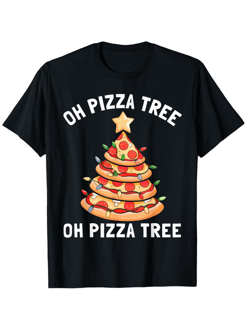 Men's Graphic T-Shirt Oh Pizza Tree With Festive Decorations Christmas Shaped Pizza Tree