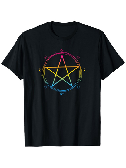 Men's Graphic T-Shirt Vivid Rainbow Lines Forming A Symmetrical Pentagram Surrounded By Circles Star
