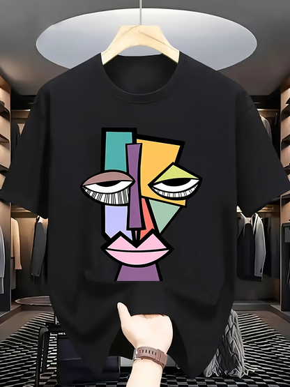 Men's Graphic T-Shirt Geometric Abstract Art With Colorful Angular Blocks Human Face